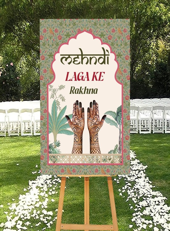 Theme My Party Custom Indian Traditional Mehendi Ceremony Welcome Sign Boards - Personalized Indian Pre Wedding Mehendi Wedding Sign Board - Indian Ceremony Welcome Sign for Mehendi Decoration - Image 1